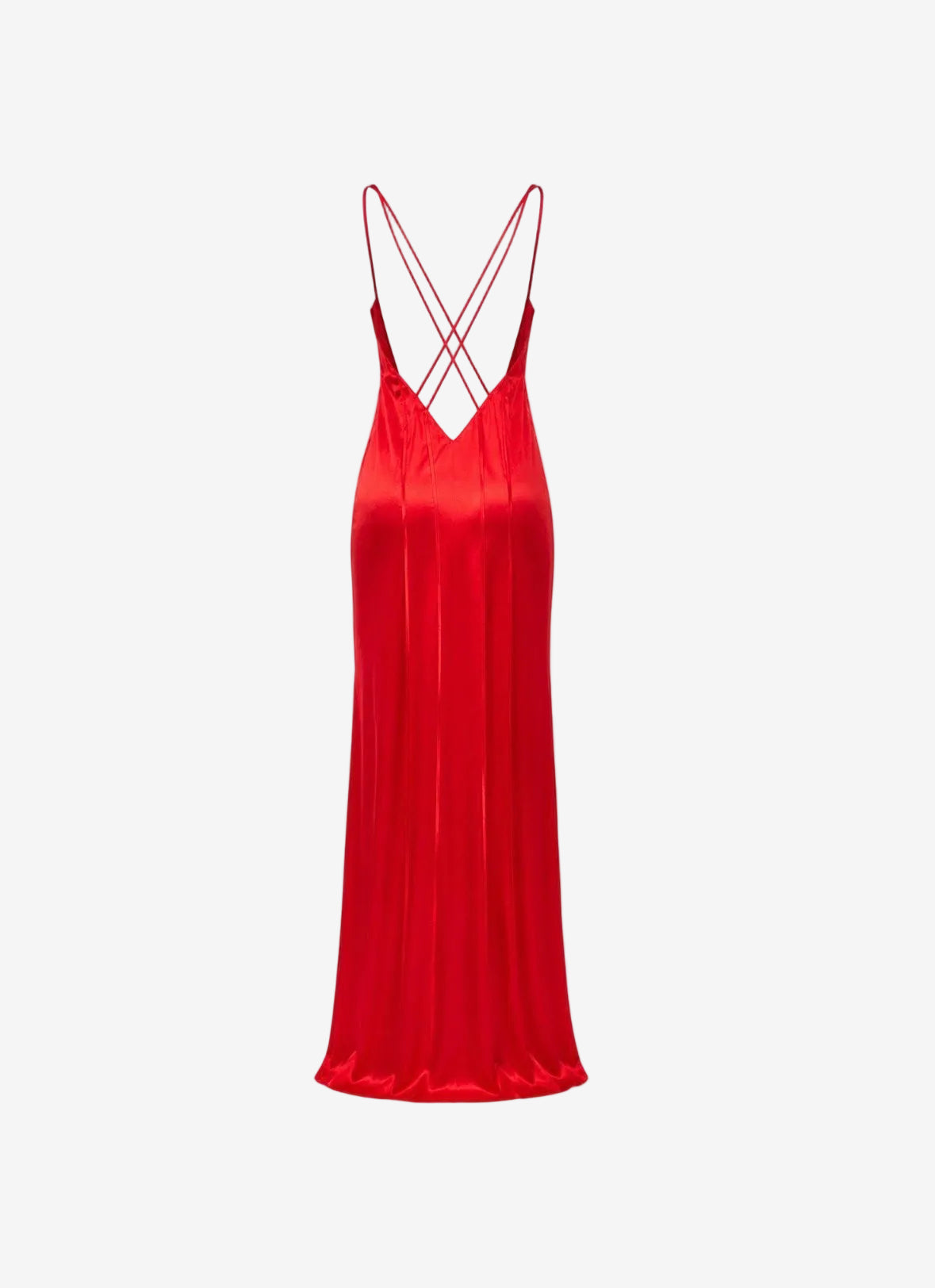 Red slip dress with thin straps on a white background